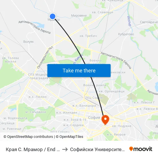 Края С. Мрамор / End Of Mramor Village (0438) to Софийски Университет “Св. Климент Охридски"" map