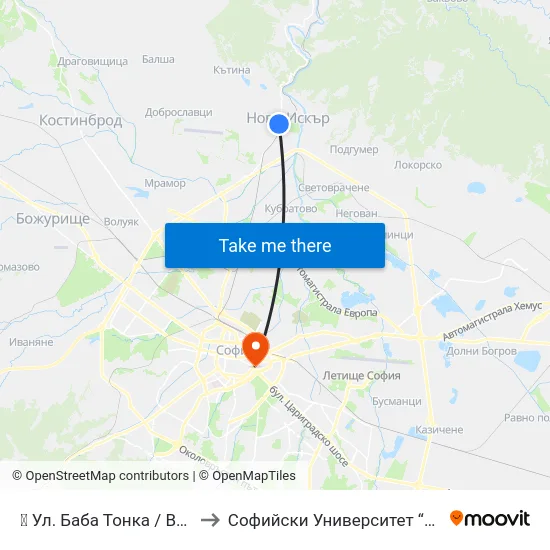 👋 Ул. Баба Тонка / Baba Tonka St. (1831) to Софийски Университет “Св. Климент Охридски"" map