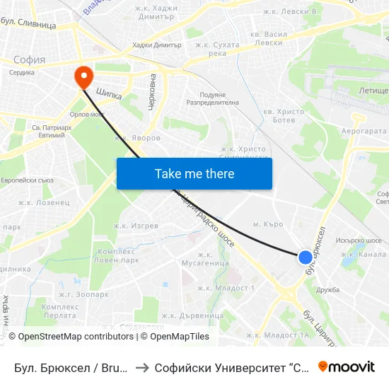 Бул. Брюксел / Brussels Blvd. (2433) to Софийски Университет “Св. Климент Охридски"" map