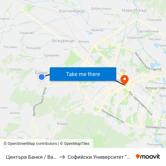 Центъра Банкя / Bankya Centre (0503) to Софийски Университет “Св. Климент Охридски"" map
