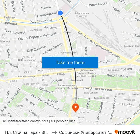Пл. Сточна Гара / Stochna Gara Sq. (1312) to Софийски Университет “Св. Климент Охридски"" map