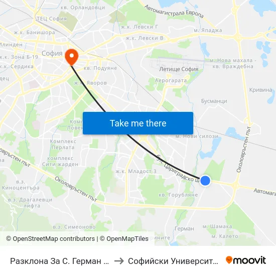 Разклона За С. Герман / Fork Road To German (1426) to Софийски Университет “Св. Климент Охридски"" map