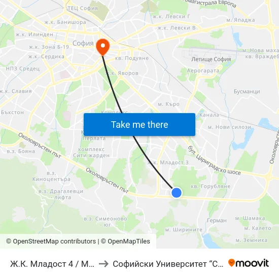 Ж.К. Младост 4 / Mladost 4 Qr. (6758) to Софийски Университет “Св. Климент Охридски"" map
