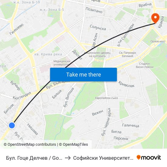 Бул. Гоце Делчев / Gotse Delchev Blvd. (0313) to Софийски Университет “Св. Климент Охридски"" map