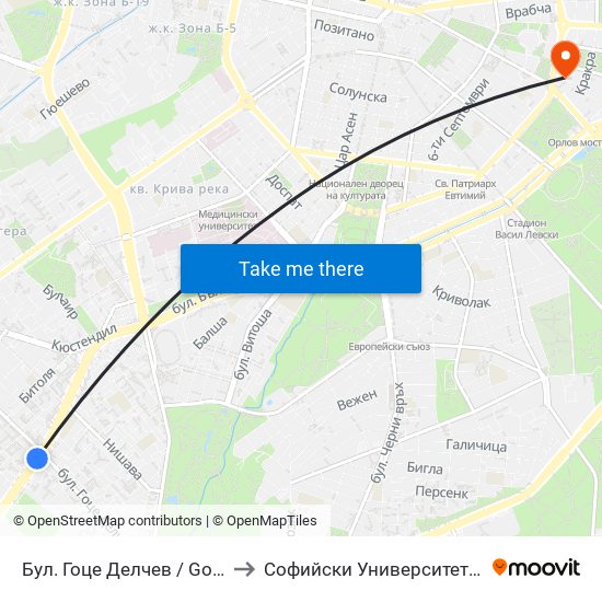 Бул. Гоце Делчев / Gotse Delchev Blvd. (0312) to Софийски Университет “Св. Климент Охридски"" map