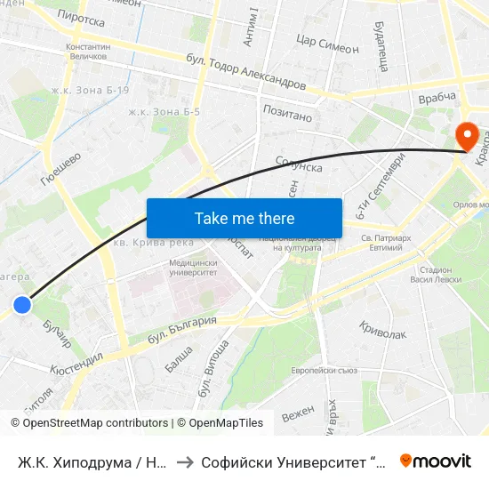 Ж.К. Хиподрума / Hipodruma Qr. (0693) to Софийски Университет “Св. Климент Охридски"" map