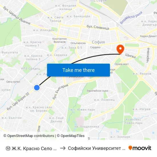 Ⓜ️ Ж.К. Красно Село / Krasno Selo Qr. (0639) to Софийски Университет “Св. Климент Охридски"" map