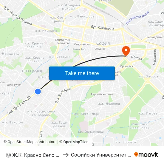 Ⓜ️ Ж.К. Красно Село / Krasno Selo Qr. (0640) to Софийски Университет “Св. Климент Охридски"" map