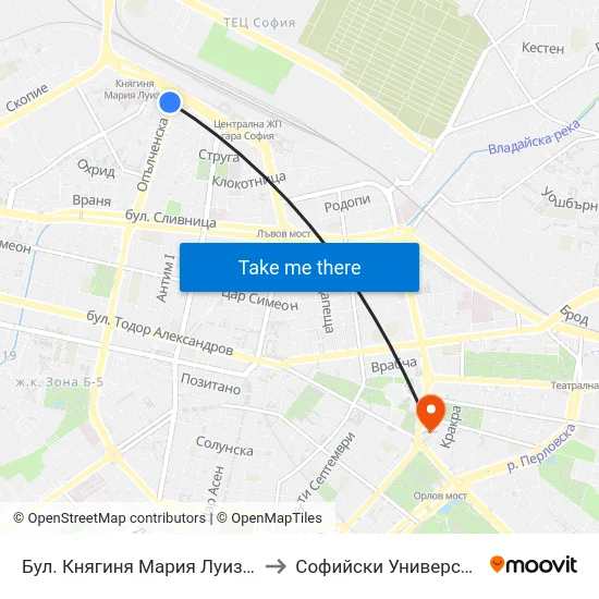 Бул. Княгиня Мария Луиза / Knyaginya Maria Luiza Blvd. (0324) to Софийски Университет “Св. Климент Охридски"" map