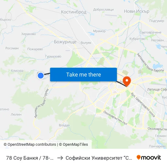 78 Соу Банкя / 78-Th School (2524) to Софийски Университет “Св. Климент Охридски"" map