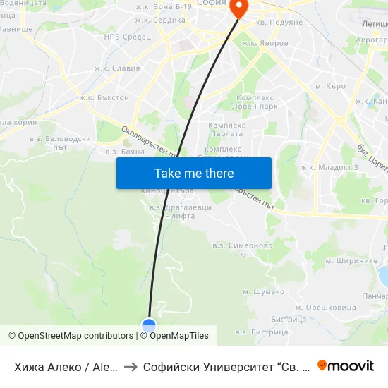 Хижа Алеко / Aleko Hut (2870) to Софийски Университет “Св. Климент Охридски"" map