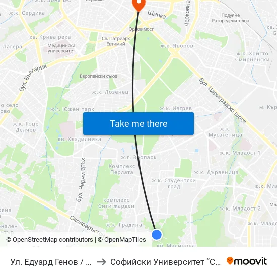 Детска Градина 190 / Kindergarten 190 (2878) to Софийски Университет “Св. Климент Охридски"" map