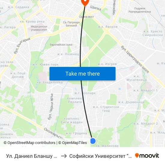Ул. Боян Боянов / Boyan Boyanov St. (2881) to Софийски Университет “Св. Климент Охридски"" map