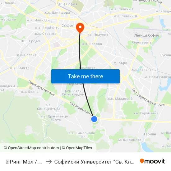 🛍️ Ринг Мол / Ring Mall to Софийски Университет “Св. Климент Охридски"" map