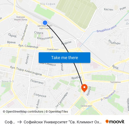 София to Софийски Университет “Св. Климент Охридски"" map