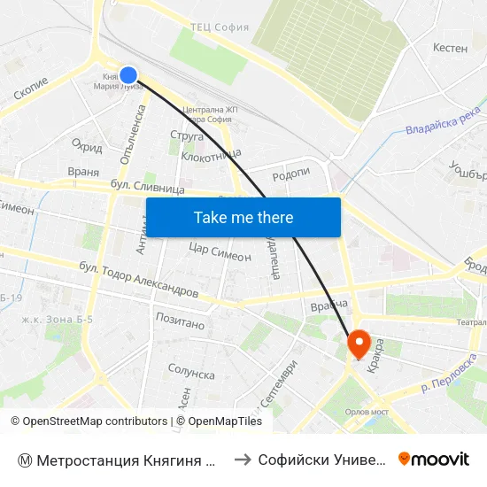 Ⓜ️ Метростанция Княгиня Мария Луиза / Kn. Maria Luisa Metro Station (6430) to Софийски Университет “Св. Климент Охридски"" map