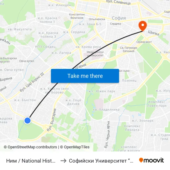 🎨 Ним / National History Museum (2458) to Софийски Университет “Св. Климент Охридски"" map