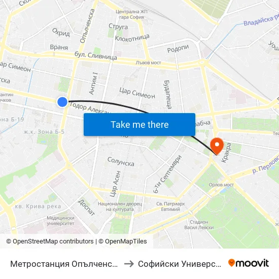 Ⓜ️ Метростанция Опълченска / Opalchenska Metro Station (6407) to Софийски Университет “Св. Климент Охридски"" map