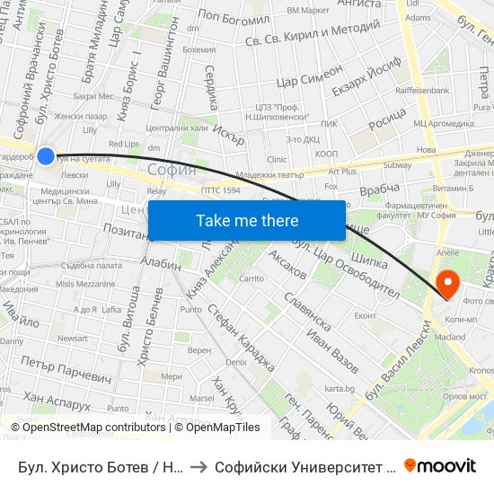 Бул. Христо Ботев / Hristo Botev Blvd. (6406) to Софийски Университет “Св. Климент Охридски"" map