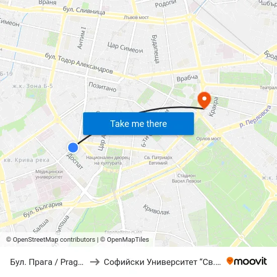 Бул. Прага / Prague Blvd. (6411) to Софийски Университет “Св. Климент Охридски"" map