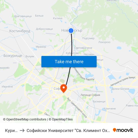 Курило to Софийски Университет “Св. Климент Охридски"" map