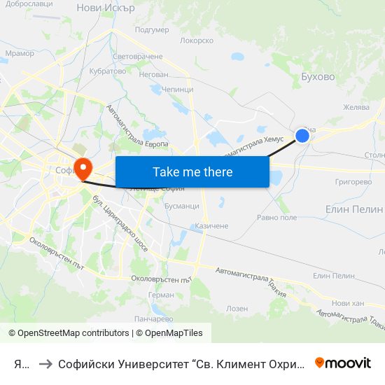 Яна to Софийски Университет “Св. Климент Охридски"" map