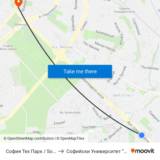 София Тех Парк / Sofia Tech Park (0576) to Софийски Университет “Св. Климент Охридски"" map