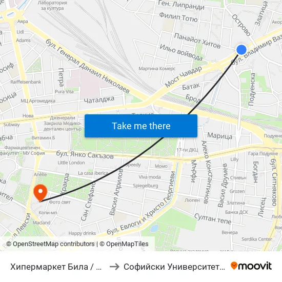 Ⓜ️ Метростанция Хаджи Димитър / Hadzhi Dimitar Metro Station (2108) to Софийски Университет “Св. Климент Охридски"" map