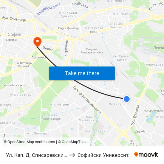 Ул. Кап. Д. Списаревски / Capt. S. Spisarevski St. (1986) to Софийски Университет “Св. Климент Охридски"" map
