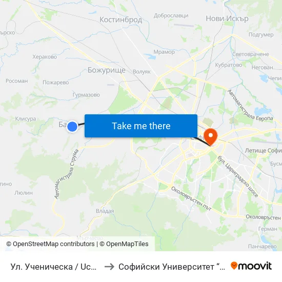 Ул. Ученическа / Uchenicheska St. (6347) to Софийски Университет “Св. Климент Охридски"" map
