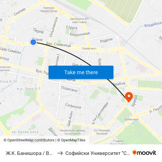 Ж.К. Банишора / Banishora Qr. (0803) to Софийски Университет “Св. Климент Охридски"" map