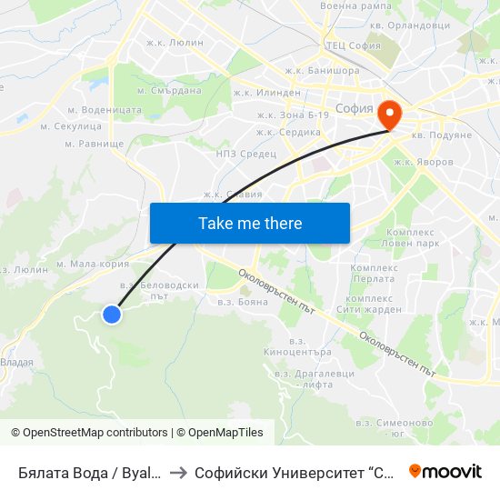 Бялата Вода / Byalata Voda (6063) to Софийски Университет “Св. Климент Охридски"" map