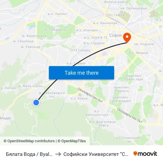 👋 Бялата Вода / Byalata Voda (6068) to Софийски Университет “Св. Климент Охридски"" map