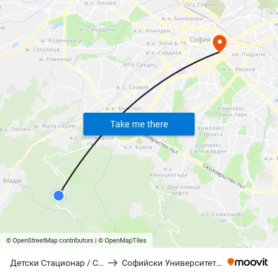 👋 Детски Стационар / Children's Hospital (6066) to Софийски Университет “Св. Климент Охридски"" map