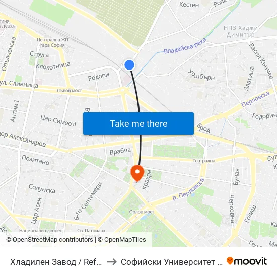 Хладилен Завод / Refrigerator Factory (2310) to Софийски Университет “Св. Климент Охридски"" map