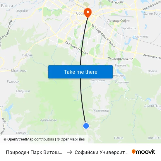 Природен Парк Витоша / Vitosha Nature Park (6619) to Софийски Университет “Св. Климент Охридски"" map
