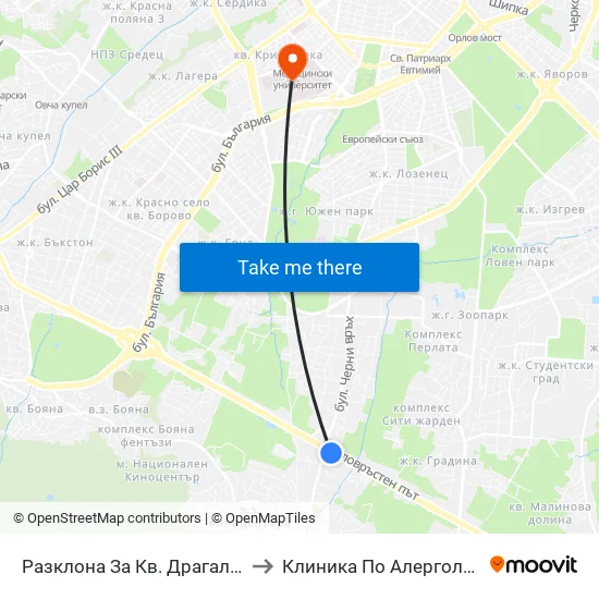 Разклона За Кв. Драгалевци / Fork Road To Dragalevtsi Qr. (1457) to Клиника По Алергология, Астма И Клинична Имунология map