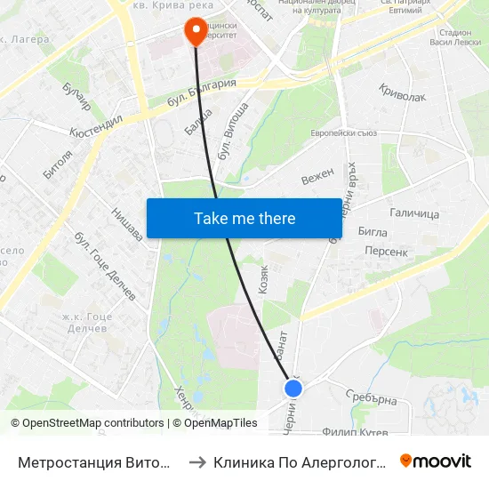Ⓜ️ Метростанция Витоша / Vitosha Metro Station (2654) to Клиника По Алергология, Астма И Клинична Имунология map