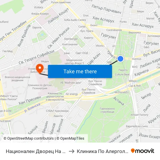 Ⓜ️ Национален Дворец На Културата / National Palace Of Culture (1139) to Клиника По Алергология, Астма И Клинична Имунология map