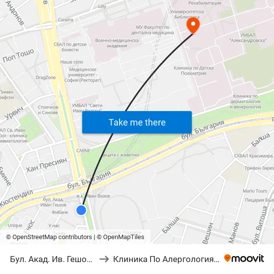 Ⓜ️ Бул. Акад. Ив. Гешов / Ivan Geshov Blvd. (0270) to Клиника По Алергология, Астма И Клинична Имунология map