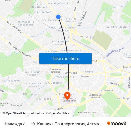 Надежда / Nadezhda to Клиника По Алергология, Астма И Клинична Имунология map