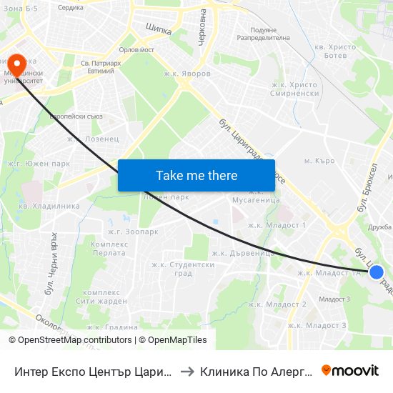 Интер Експо Център Цариградско Шосе / Inter Expo Center – Tsarigradsko Shose to Клиника По Алергология, Астма И Клинична Имунология map