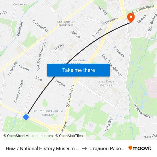 Ним / National History Museum (1464) to Стадион Раковски map