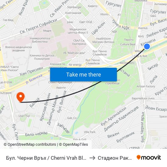 Бул. Черни Връх / Cherni Vrah Blvd. (0401) to Стадион Раковски map