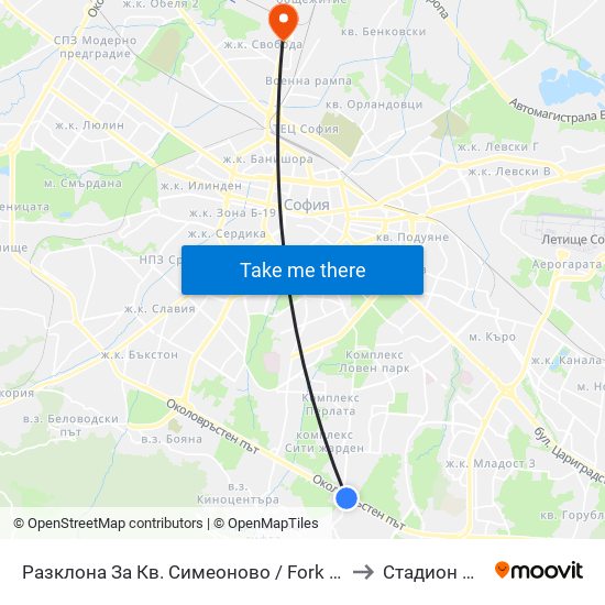 Разклона За Кв. Симеоново / Fork Road To Simeonovo Qr. (1459) to Стадион Локомотив map