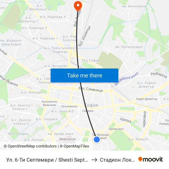 Ул. 6-Ти Септември / Shesti Septemvri St. (1808) to Стадион Локомотив map