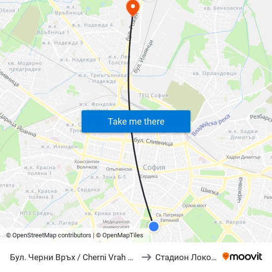 Бул. Черни Връх / Cherni Vrah Blvd. (0401) to Стадион Локомотив map