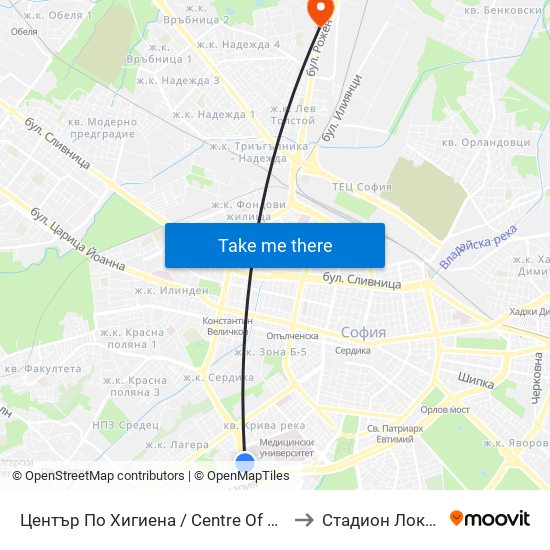 Център По Хигиена / Centre Of Hygiene (2342) to Стадион Локомотив map