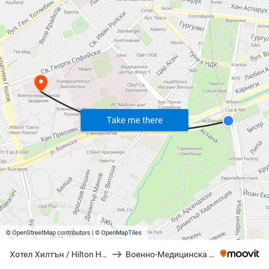 Хотел Хилтън / Hilton Hotel (0397) to Военно-Медицинска Академия map