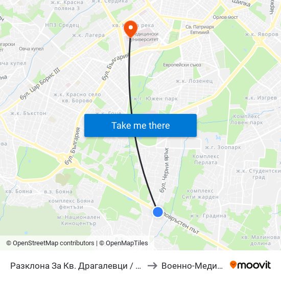 Разклона За Кв. Драгалевци / Fork Road To Dragalevtsi Qr. (1457) to Военно-Медицинска Академия map